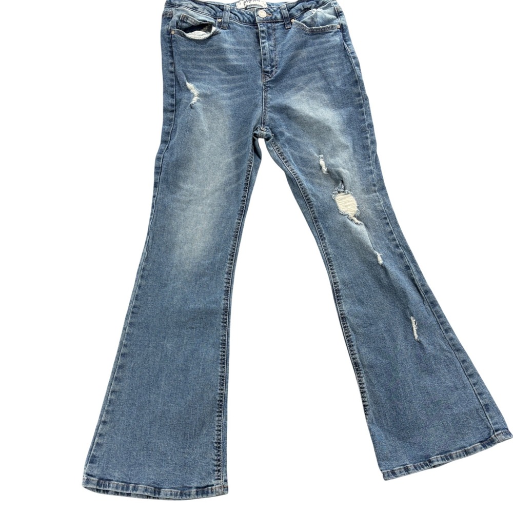 Indigo Rein Womens Distressed Flare Jeans Blue High Rise Ripped QD1190C6 Size 15